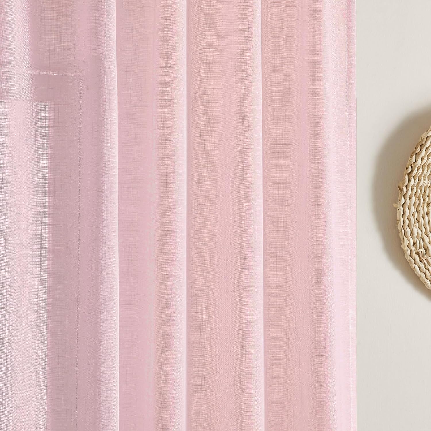 Joydeco sheer beige curtains with linen texture, 2 panels, light filtering and privacy for living room.