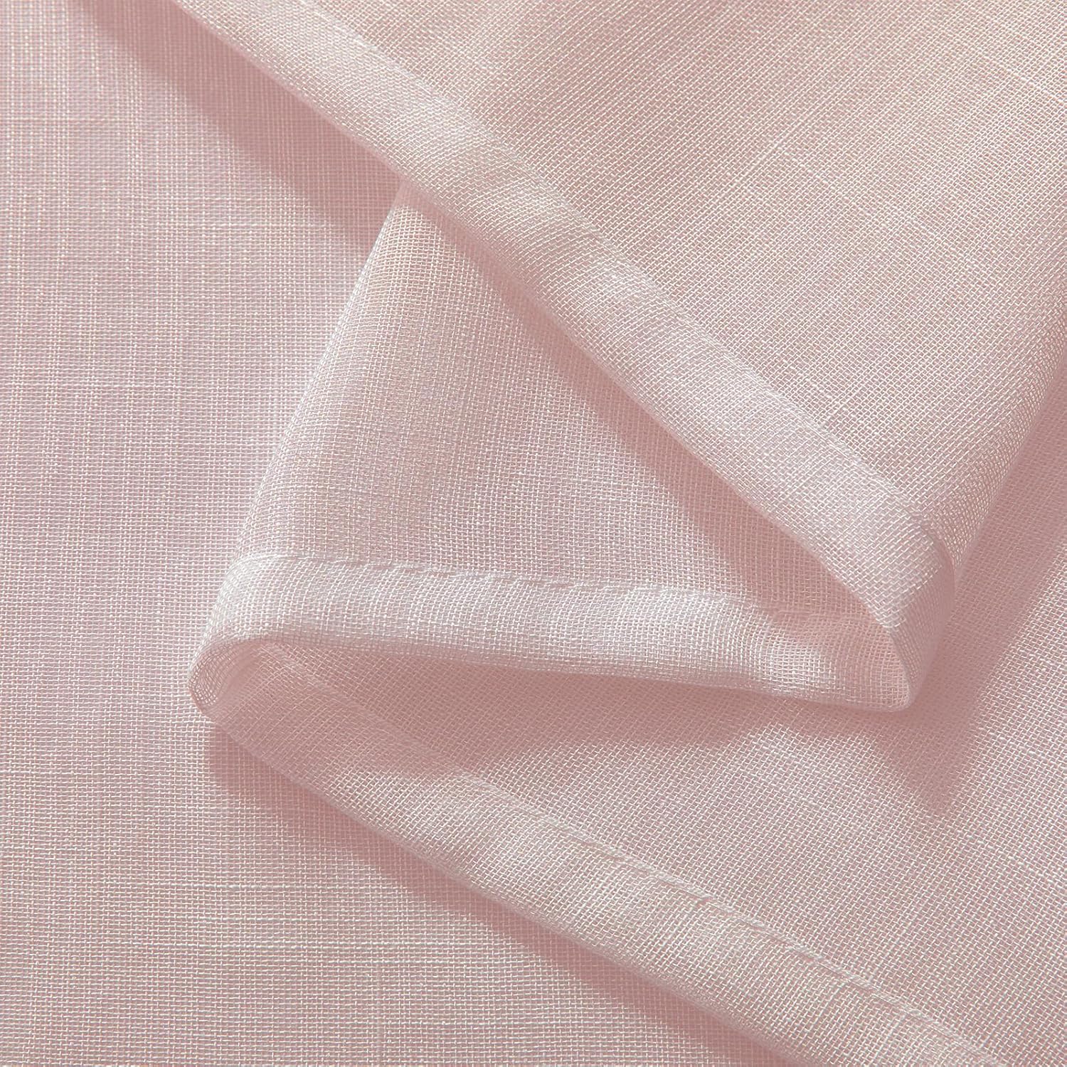 Joydeco sheer beige curtains with linen texture fabric close-up showing weave detail for living room.