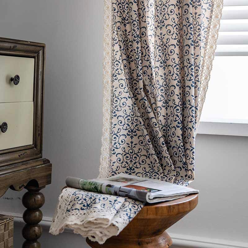 Boho Blue Pattern Semi-Blackout Curtain