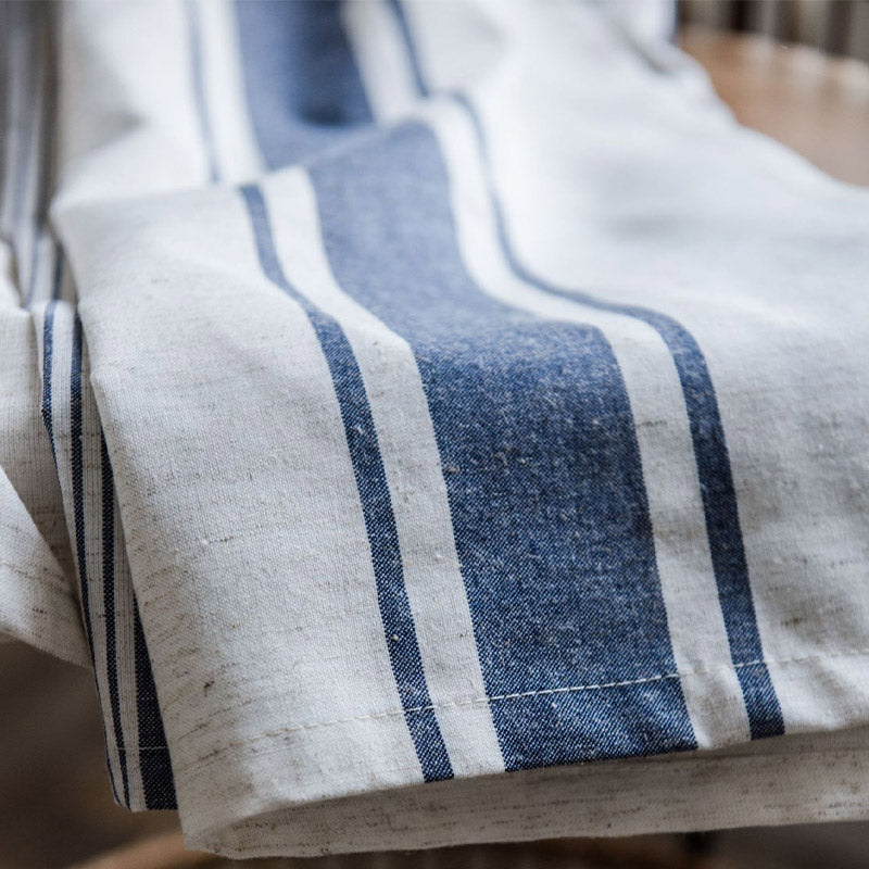 Navy & Beige Striped Semi-Blackout Curtains