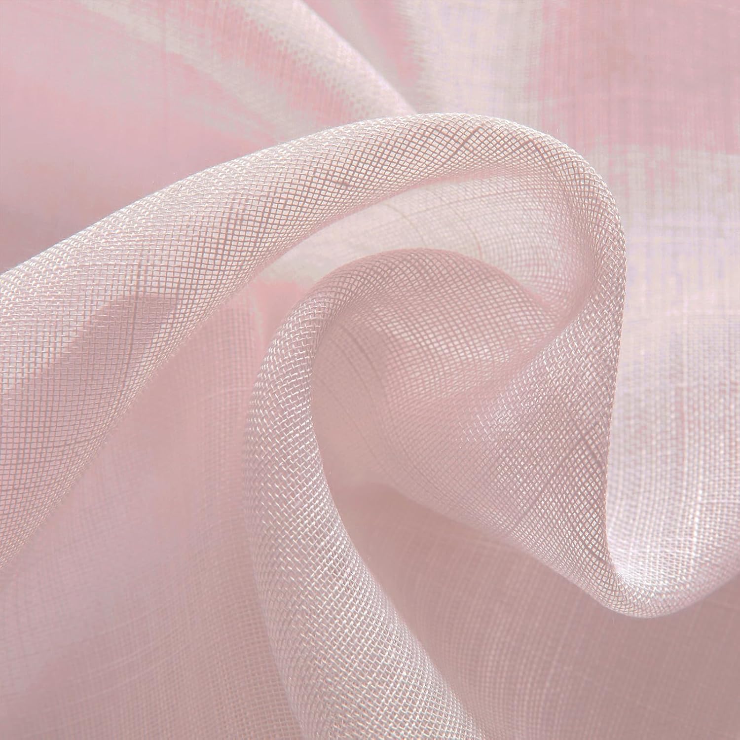 Joydeco sheer beige curtain fabric close-up, highlighting linen blend texture.