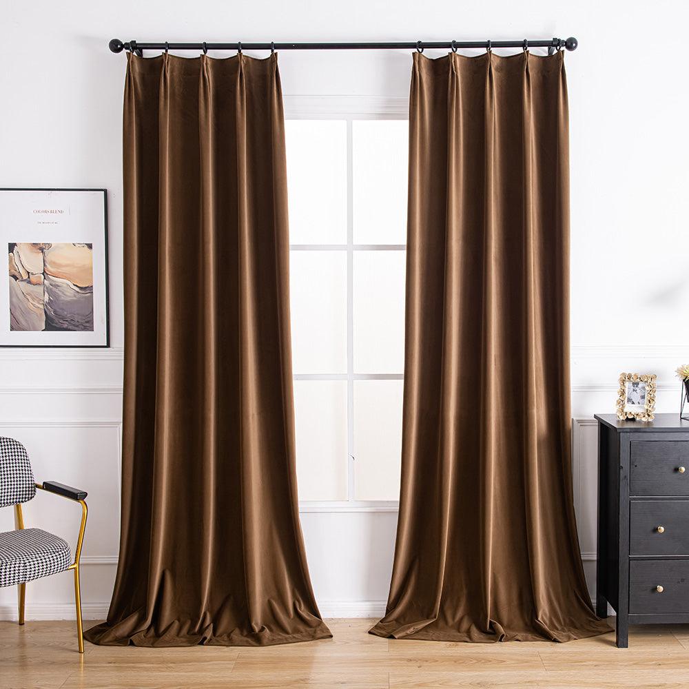 Dark Green Velvet Custom Curtains | Aushme Blackout Velvet Drapes Aushme Coffee Brown-13