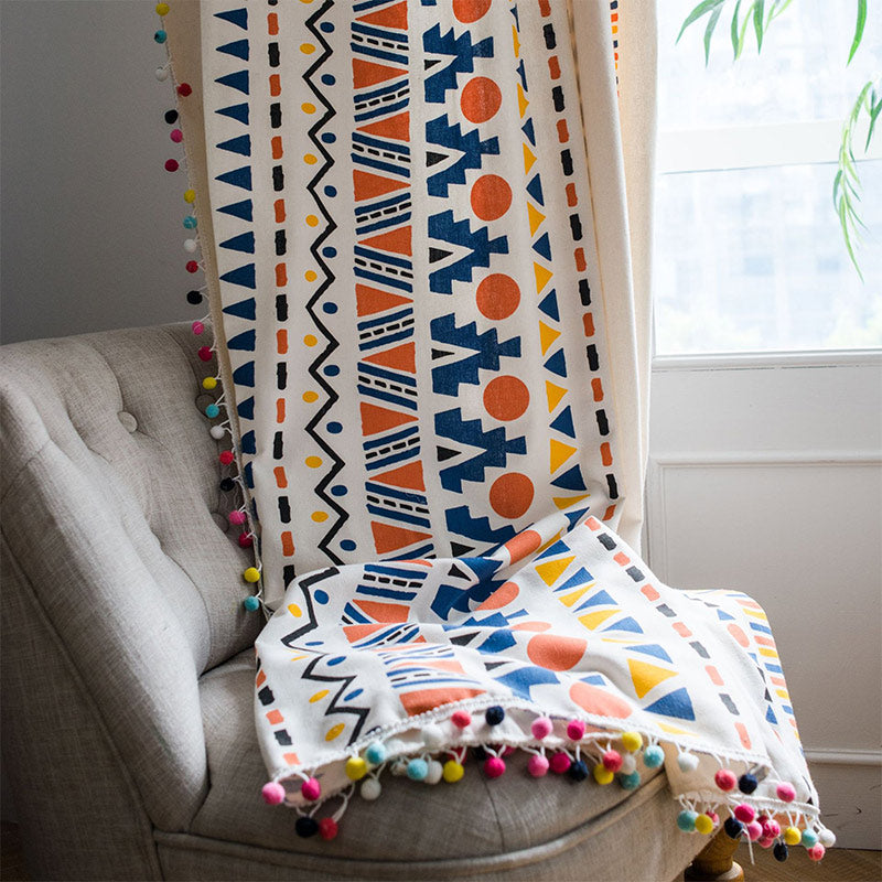 Boho Colorful Geometric Curtain with Tassel