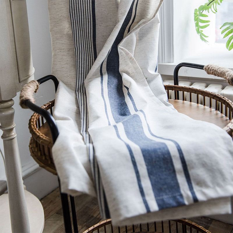 Navy & Beige Striped Semi-Blackout Curtains