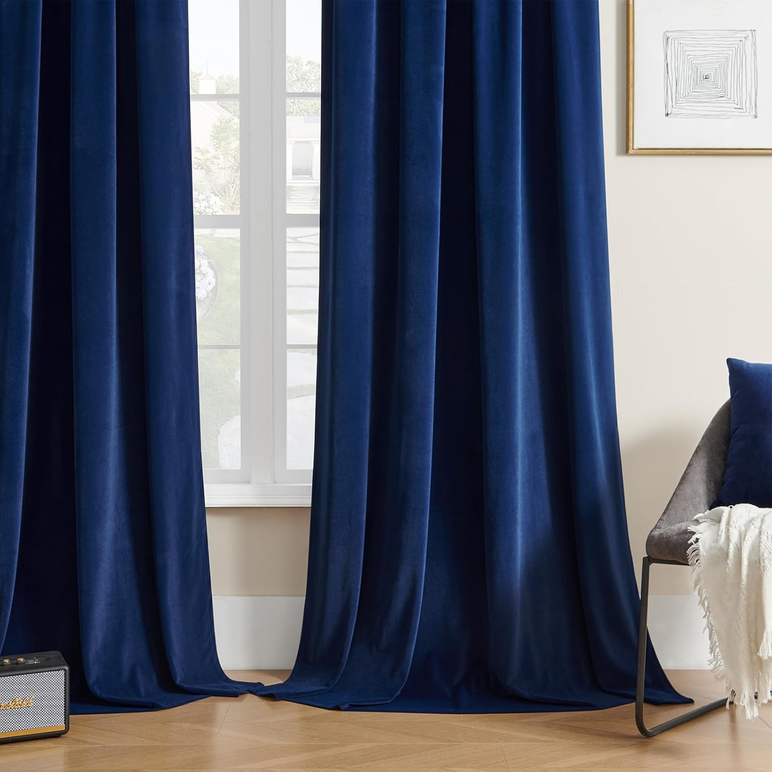Blue Velvet Long Curtains Thermal Insulated Blackout Drapes