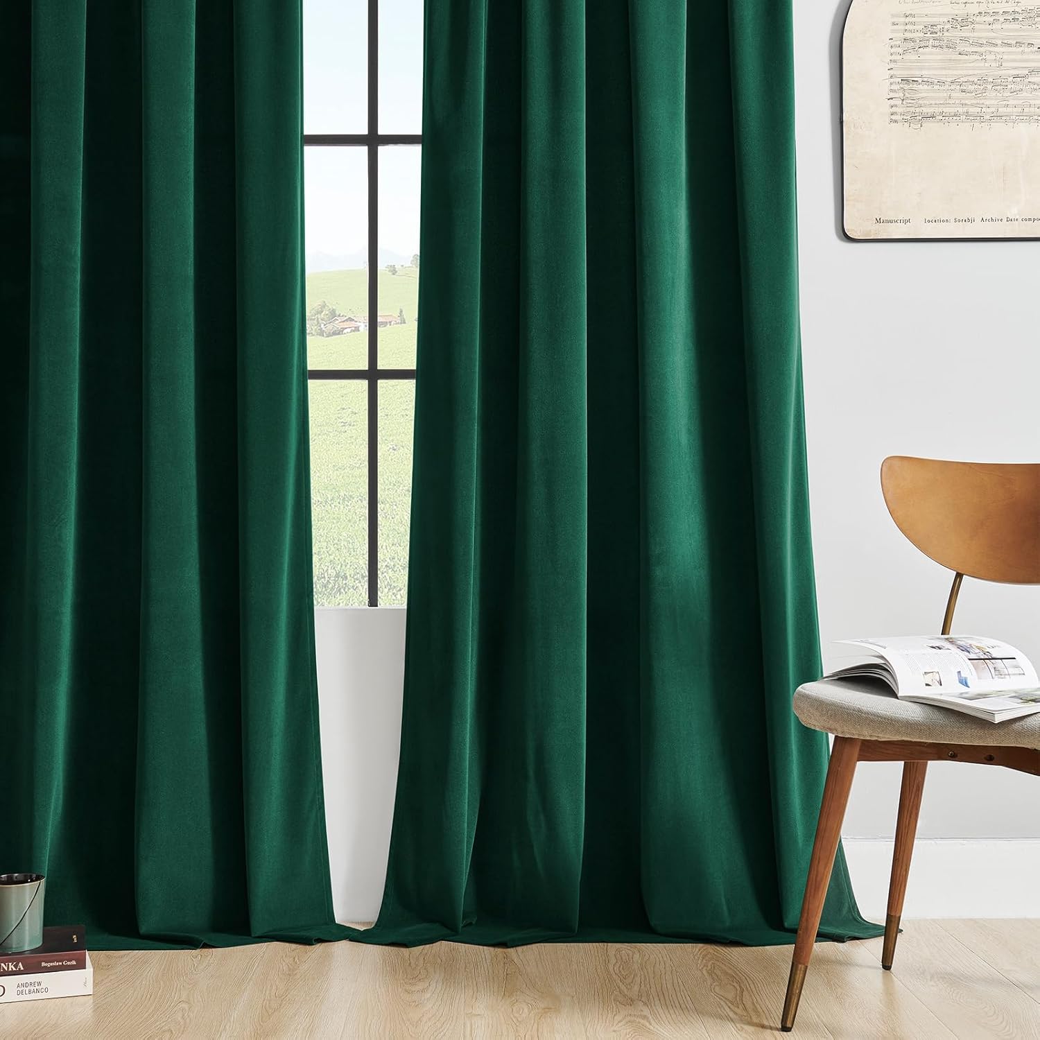 Dark Green Velvet Long Curtains Thermal Insulated Blackout Drapes