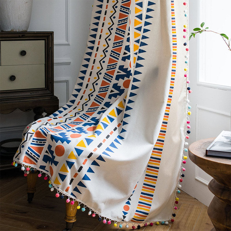 Boho Colorful Geometric Curtain with Tassel