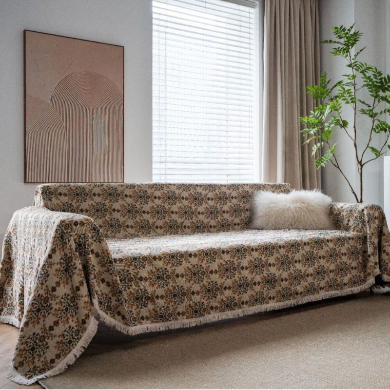 Plum Flower Jacquard Tassel Sofa Protector - image 2