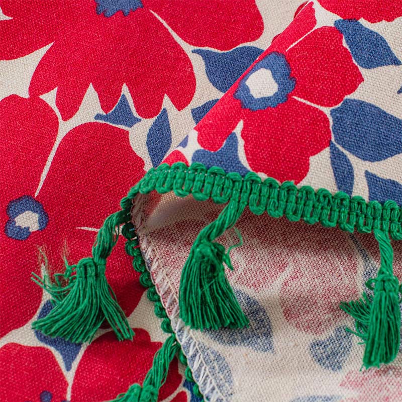 Red Flower Print Tassel Tier Curtain Curtains Ownkoti 8