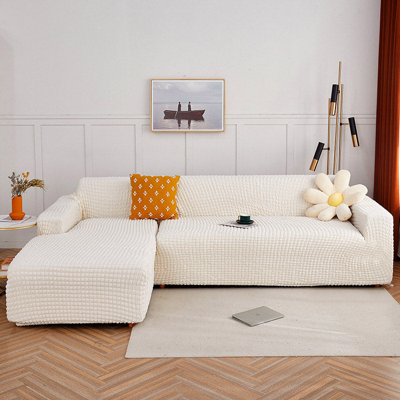 Pure Color Seersucker Stretchable Sofa Cover