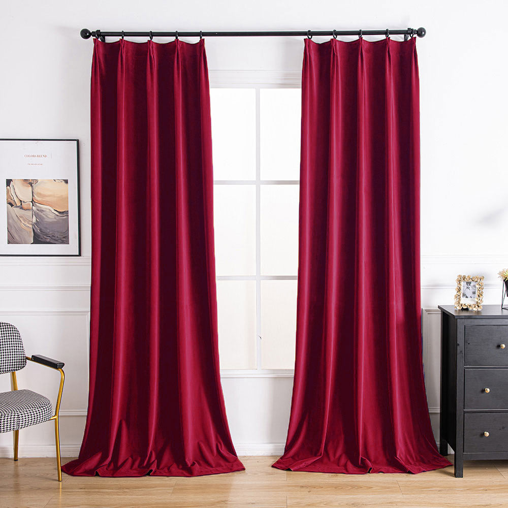 Red velvet pinch pleat luxury drapes with blackout insulation for rich style