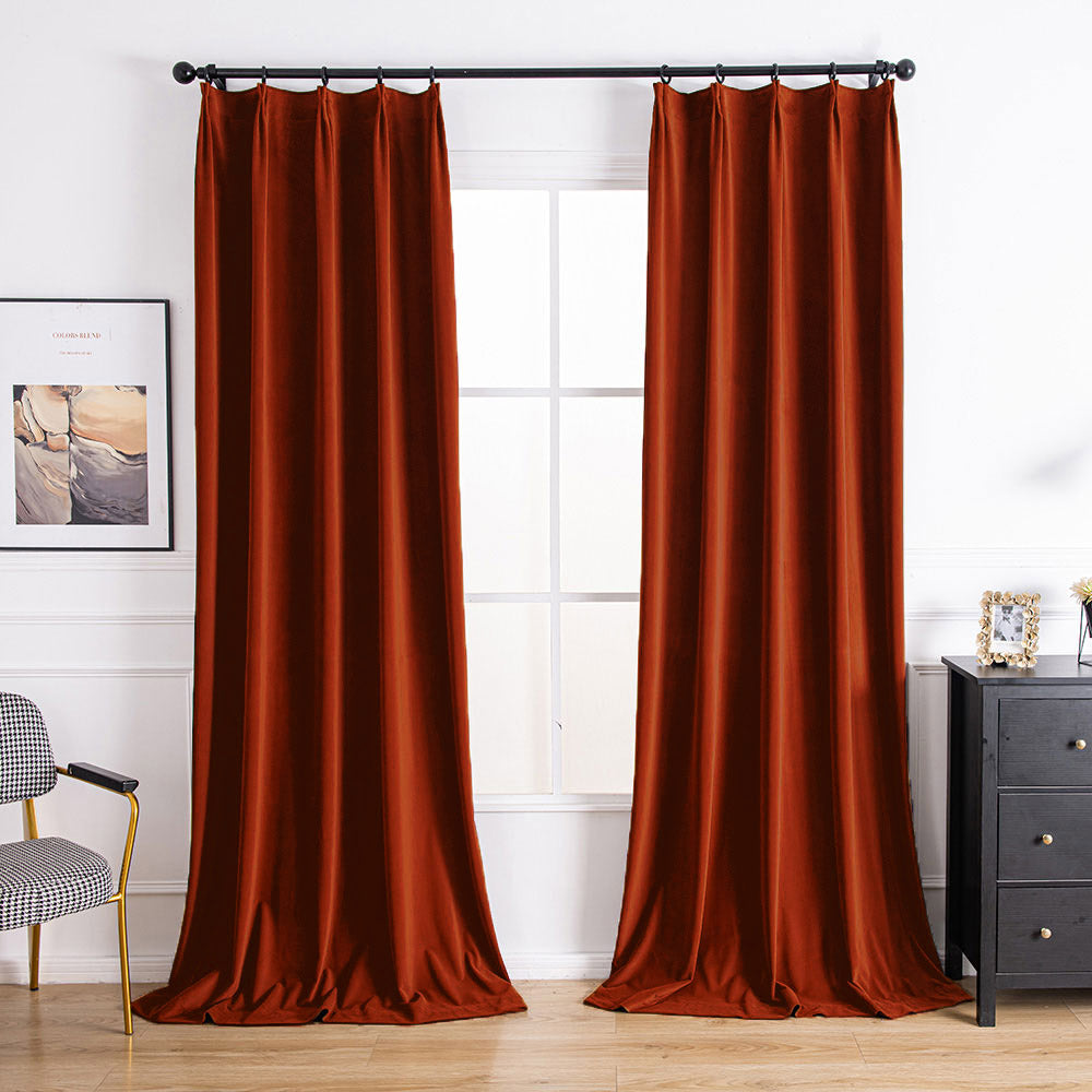 Red velvet pinch pleat luxury drapes with blackout insulation for rich style