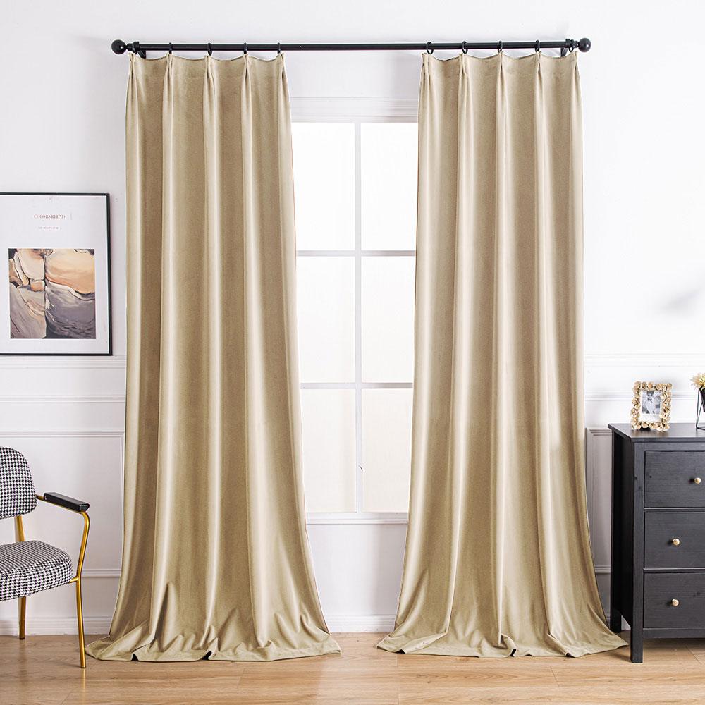 Dark Green Velvet Custom Curtains | Aushme Blackout Velvet Drapes Aushme Almond White-2