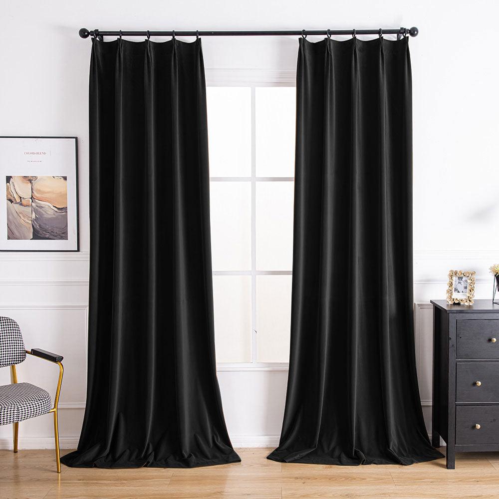 Aushme Black Luxury Pinch Pleat Blackout Velvet Curtains Aushme Black-49