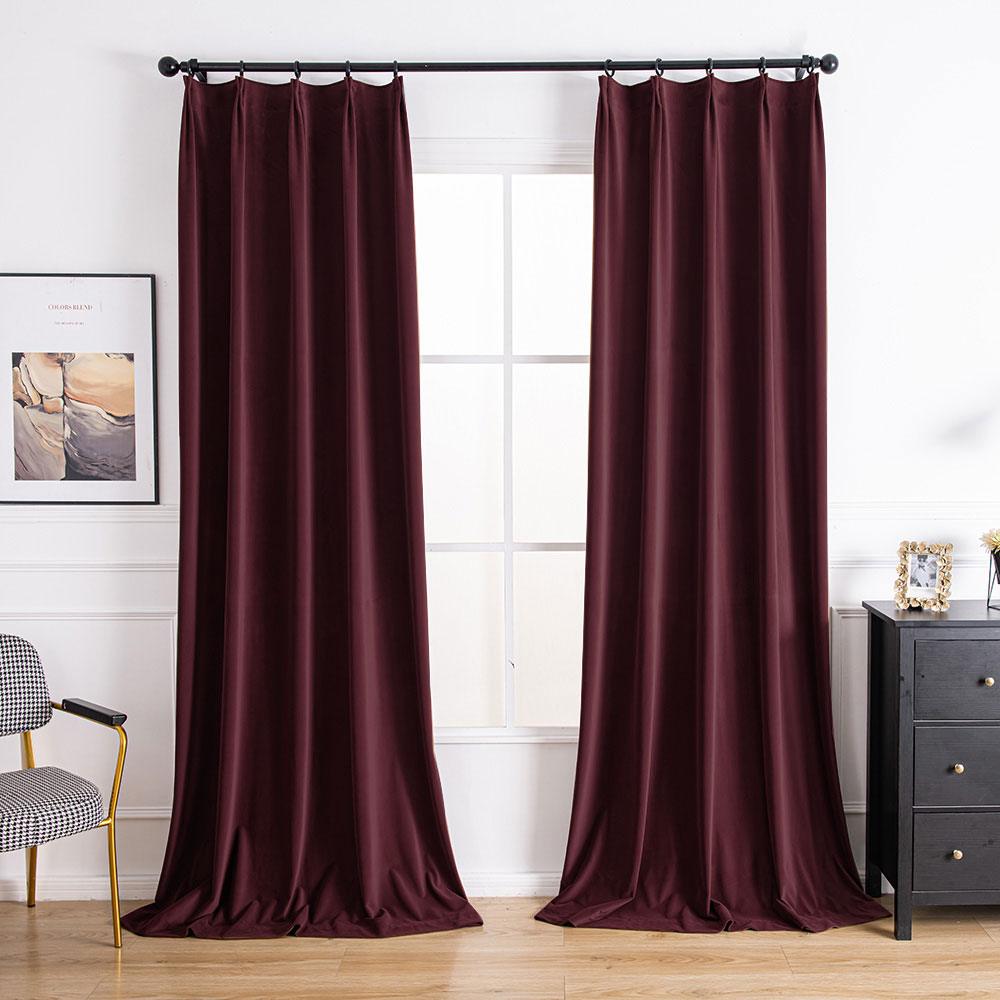 Red Velvet Drapes | Aushme Pinch Pleat Luxury Velvet Custom Curtains Aushme Wine Red-17