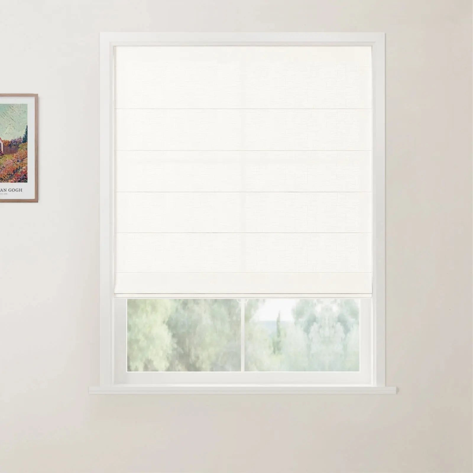 TWOPAGES Patti Linen Flat Fold Roman Shade Cordless