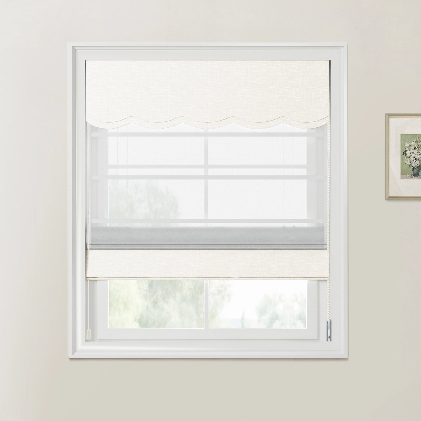 Custom Valanced Day Night Roman Shade Cord Lift -TWOPAGES