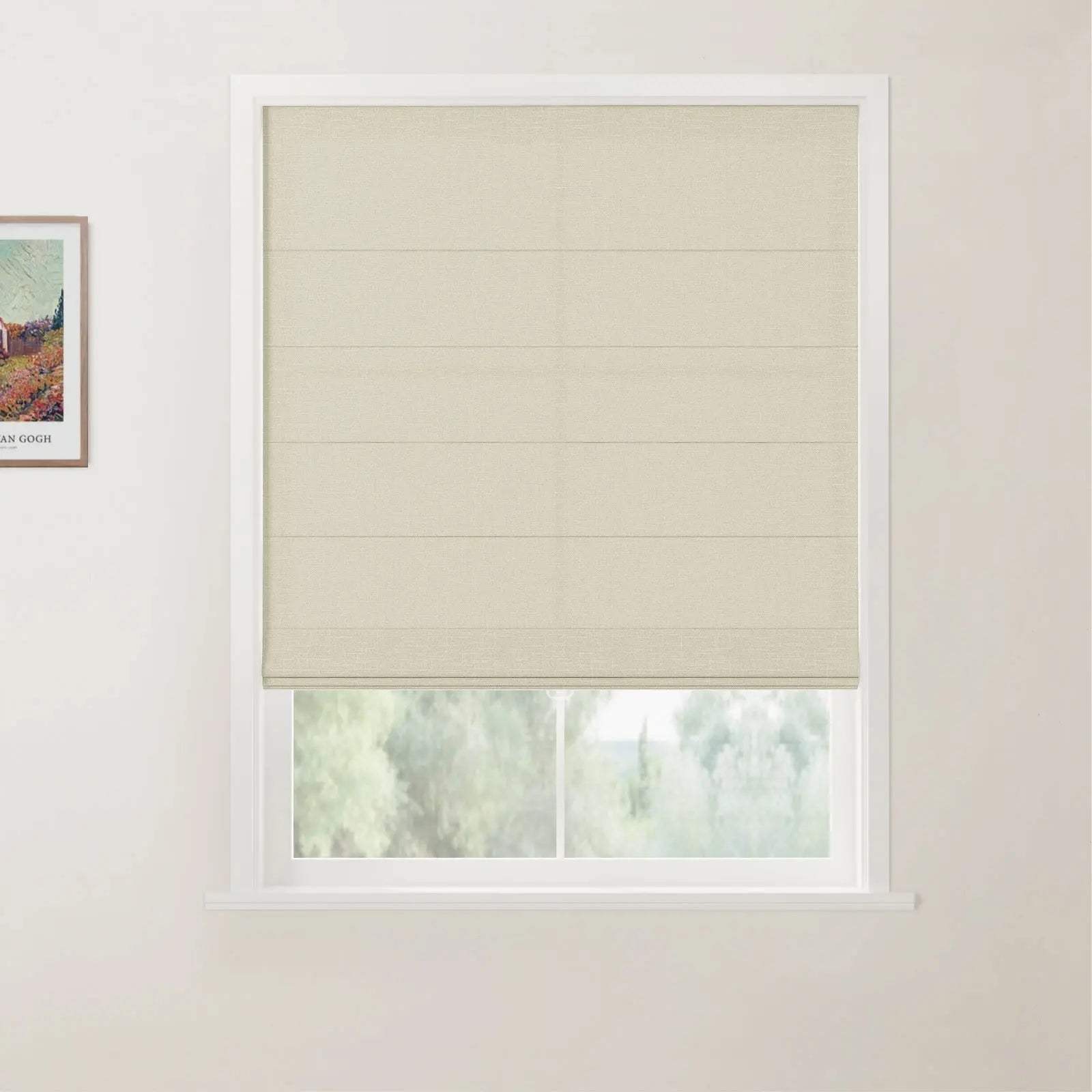 TWOPAGES Patti Linen Flat Fold Roman Shade Cordless