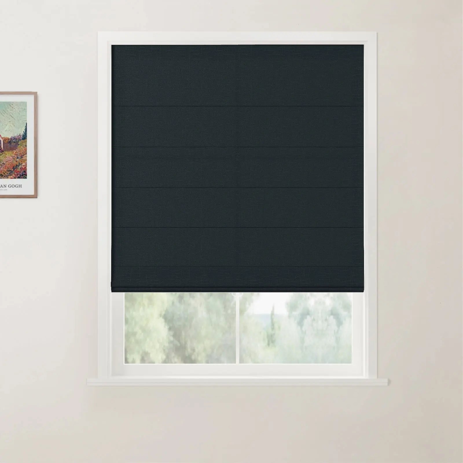 TWOPAGES Patti Linen Flat Fold Roman Shade Cordless