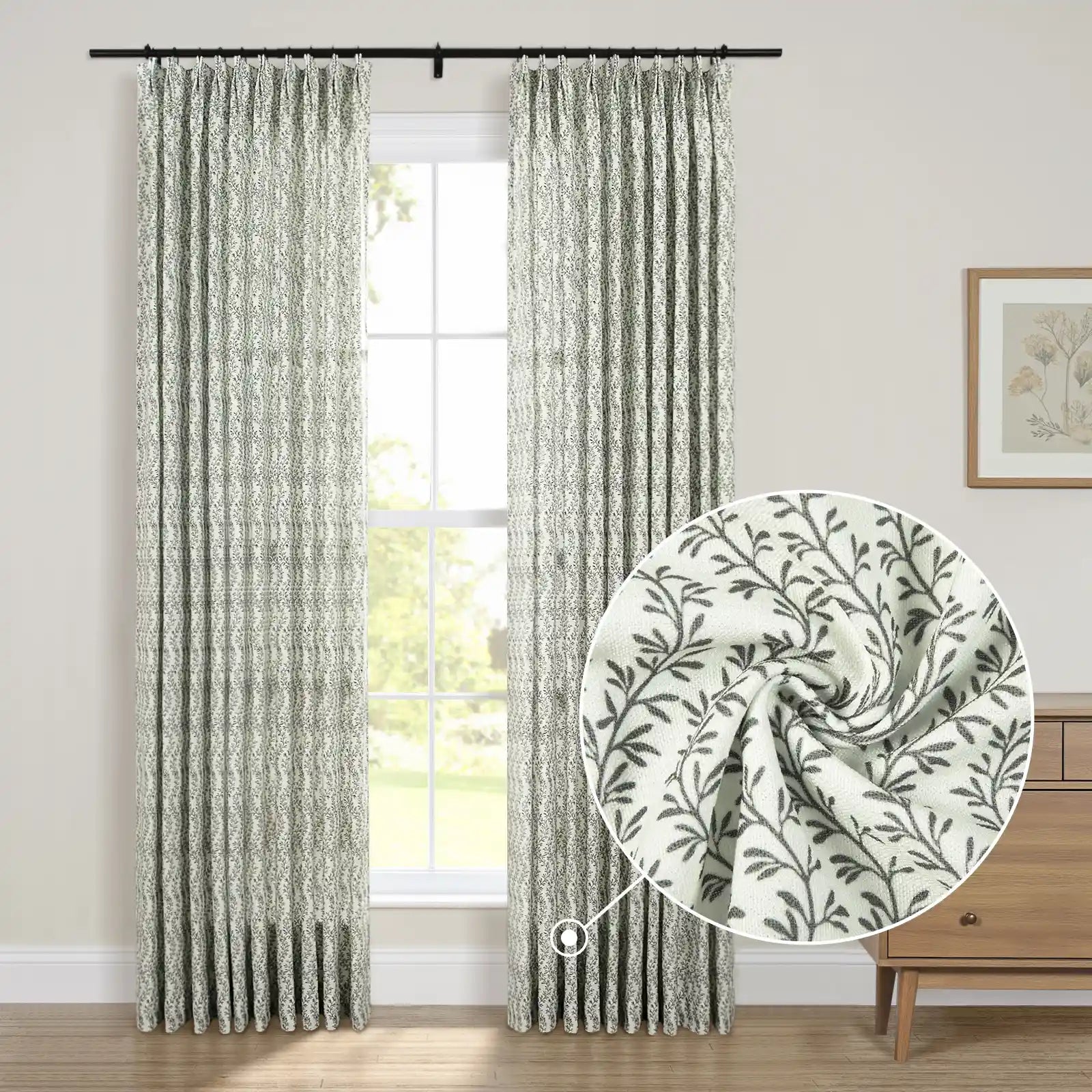 Floral print linen cotton pleated drapery for elegant insulated style