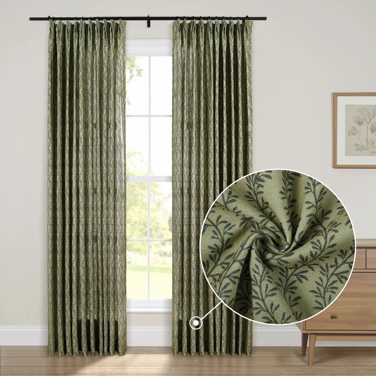 Floral print linen cotton pleated drapery for elegant insulated style