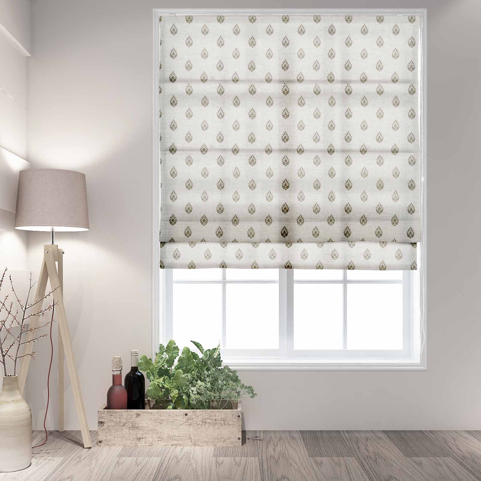 Stefana Silber Printed Cordless Roman Shade-Wooden Headrail TWOPAGES