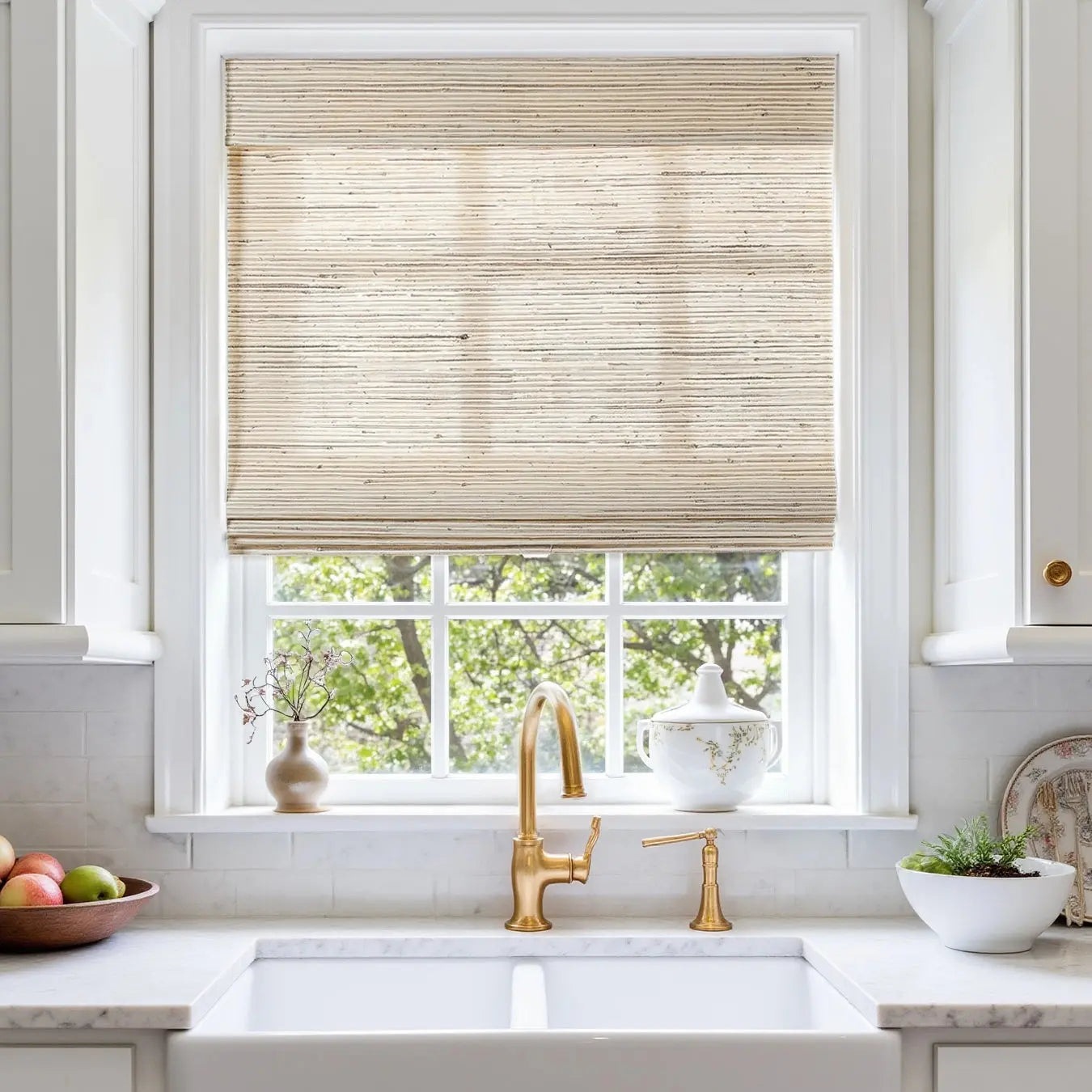 Natural Ramie Bamboo Woven Shade - Beige Brown -TWOPAGES CURTAINS