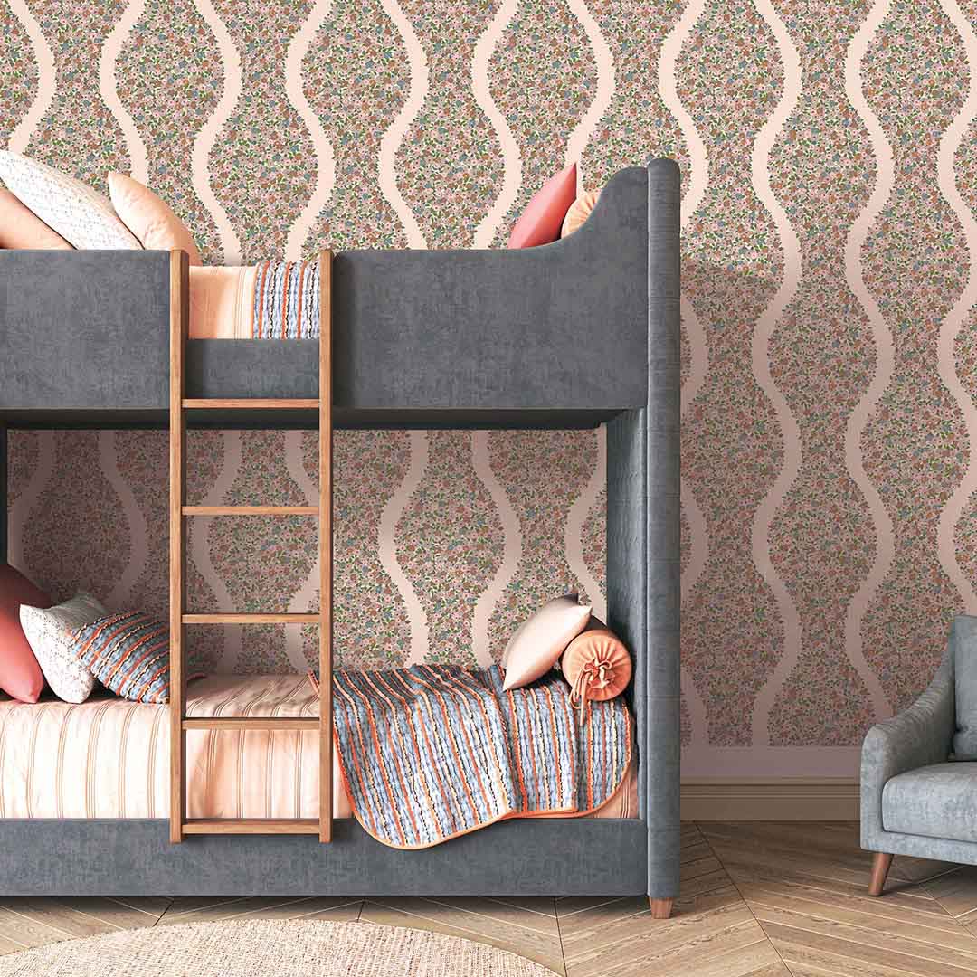 Cottagecore Floral Peel and Stick Wallpaper Delicate Wave Pattern