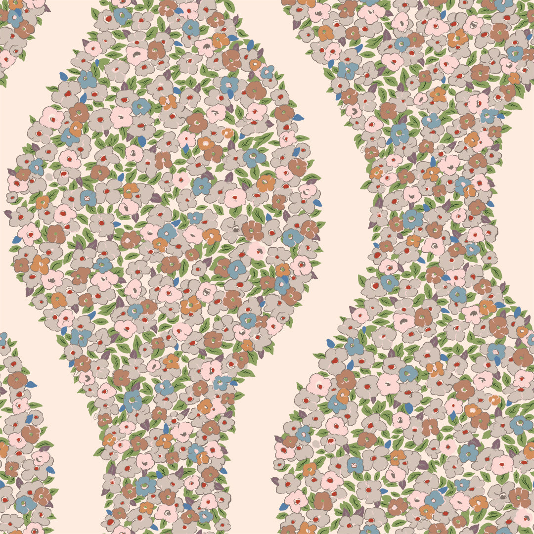 Cottagecore Floral Peel and Stick Wallpaper Delicate Wave Pattern