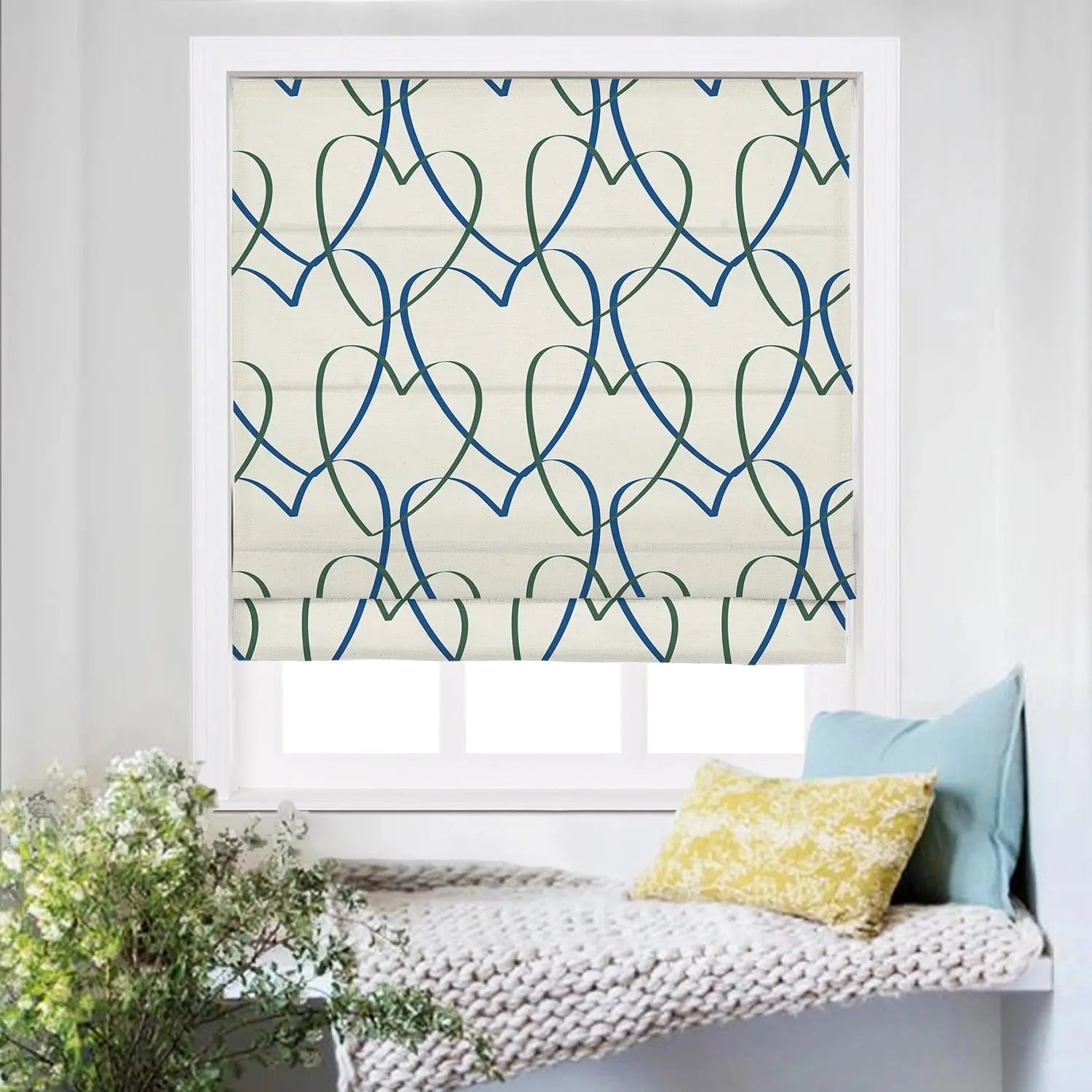 Roman Shade Cordless Linen Printed