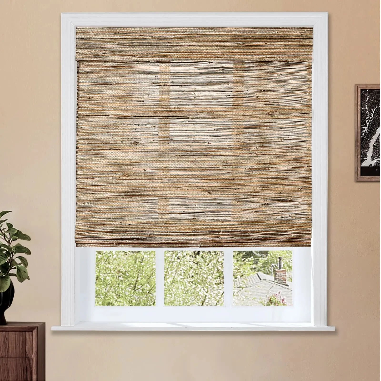 Natural Ramie Bamboo Woven Shade - Honeynut TWOPAGES CURTAINS
