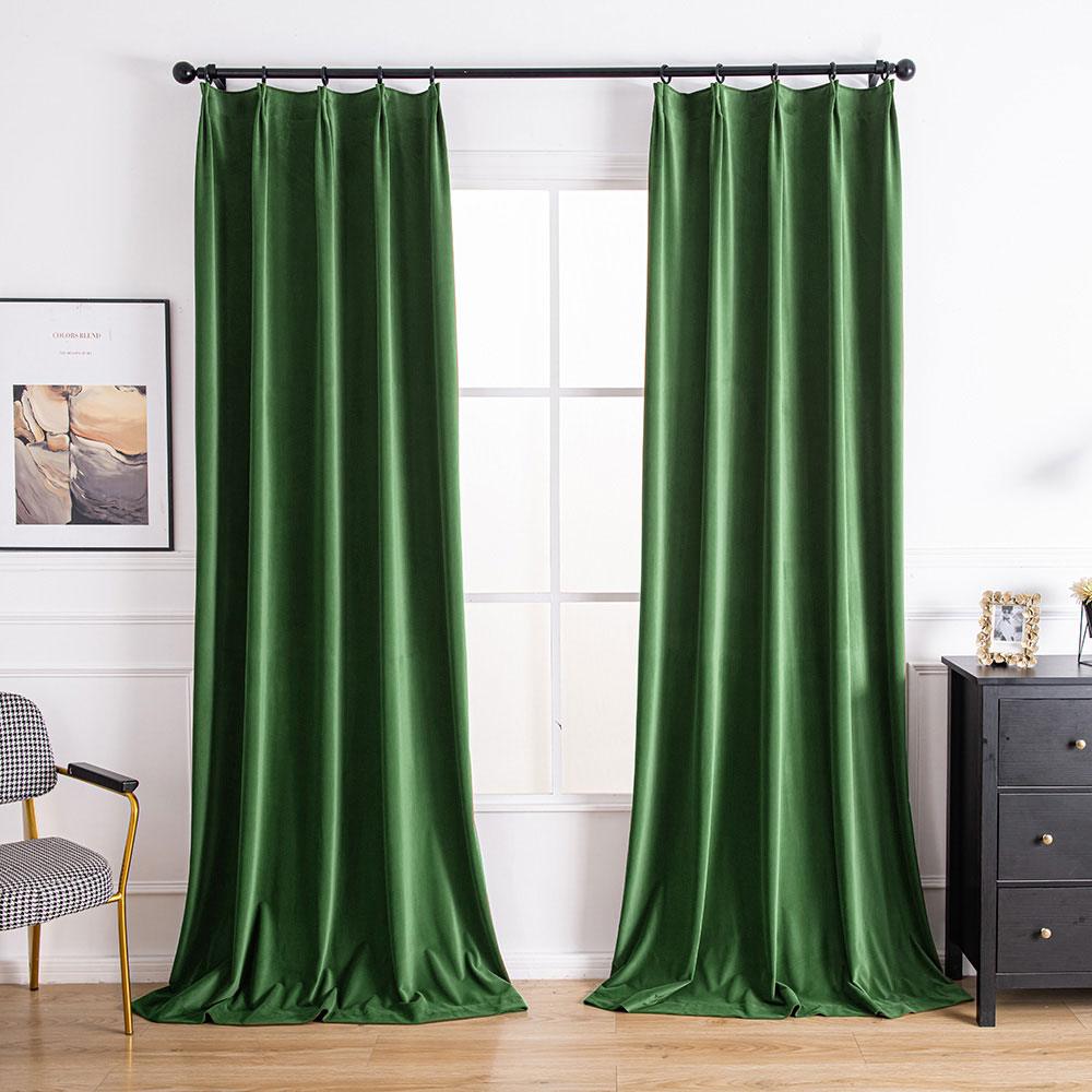 Dark Green Velvet Custom Curtains | Aushme Blackout Velvet Drapes Aushme Forest Green-26