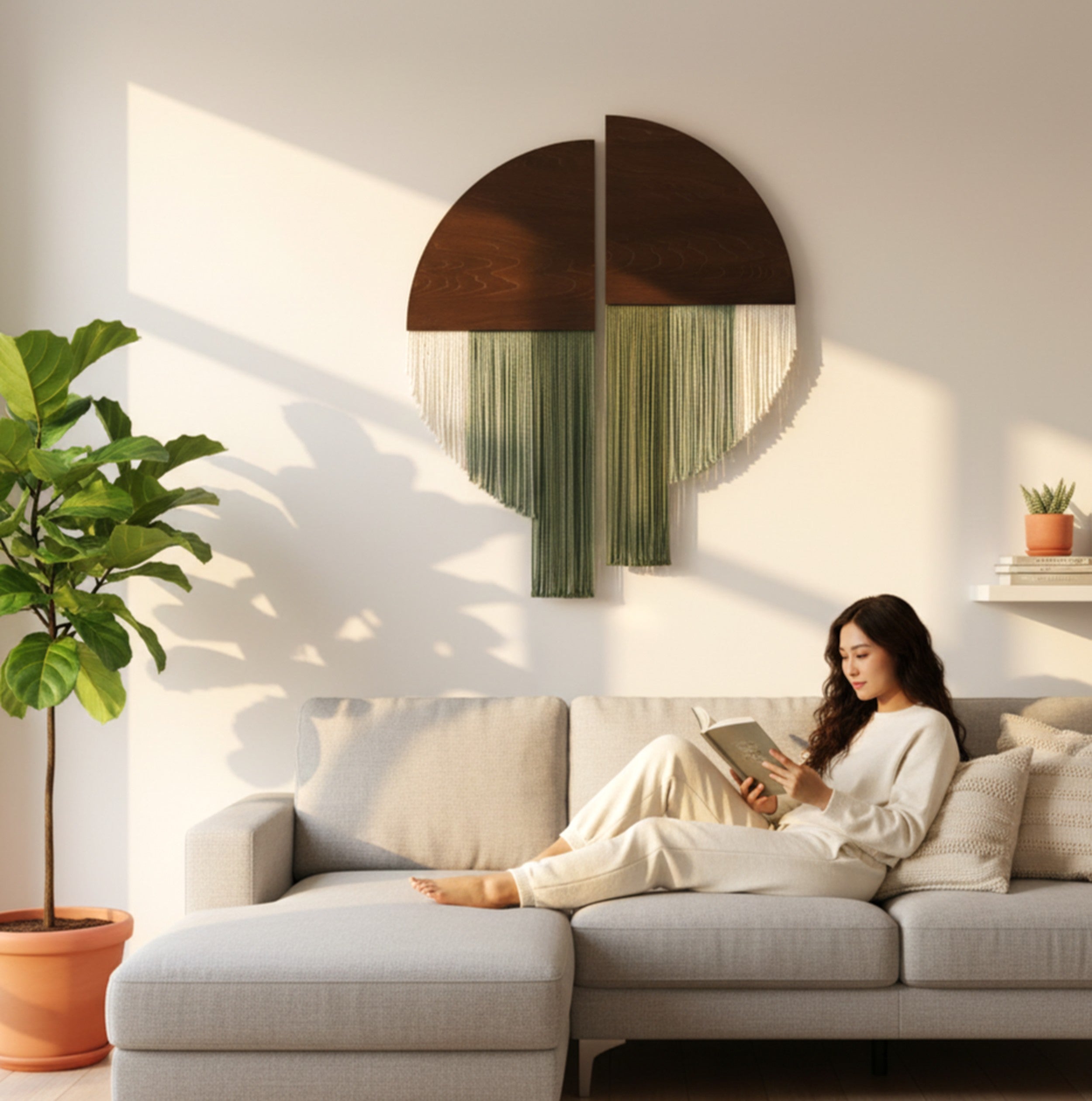 Handmade Duo Half-Circle Macrame Wall Hanging V65