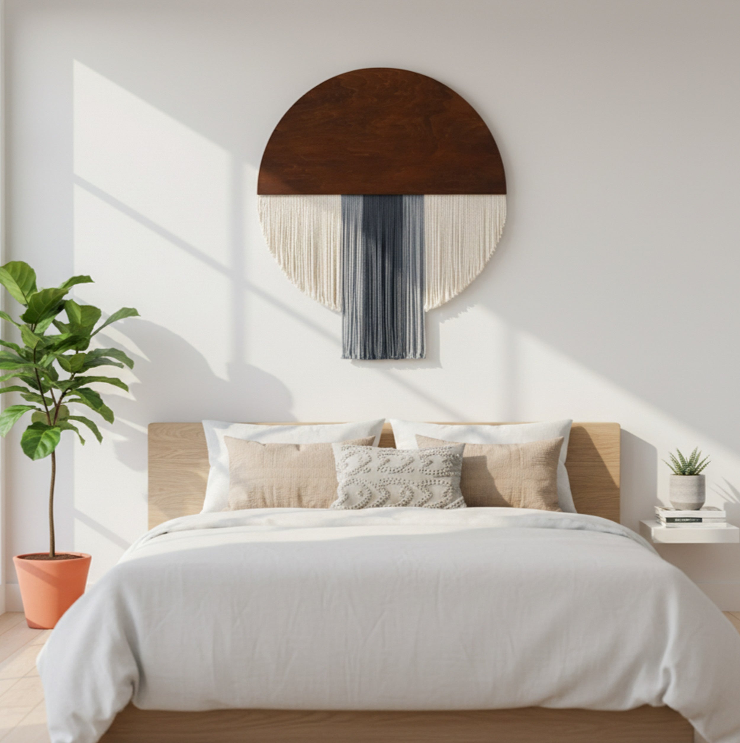 Boho Semi Circle Macrame Wall Hanging Green Cream V60