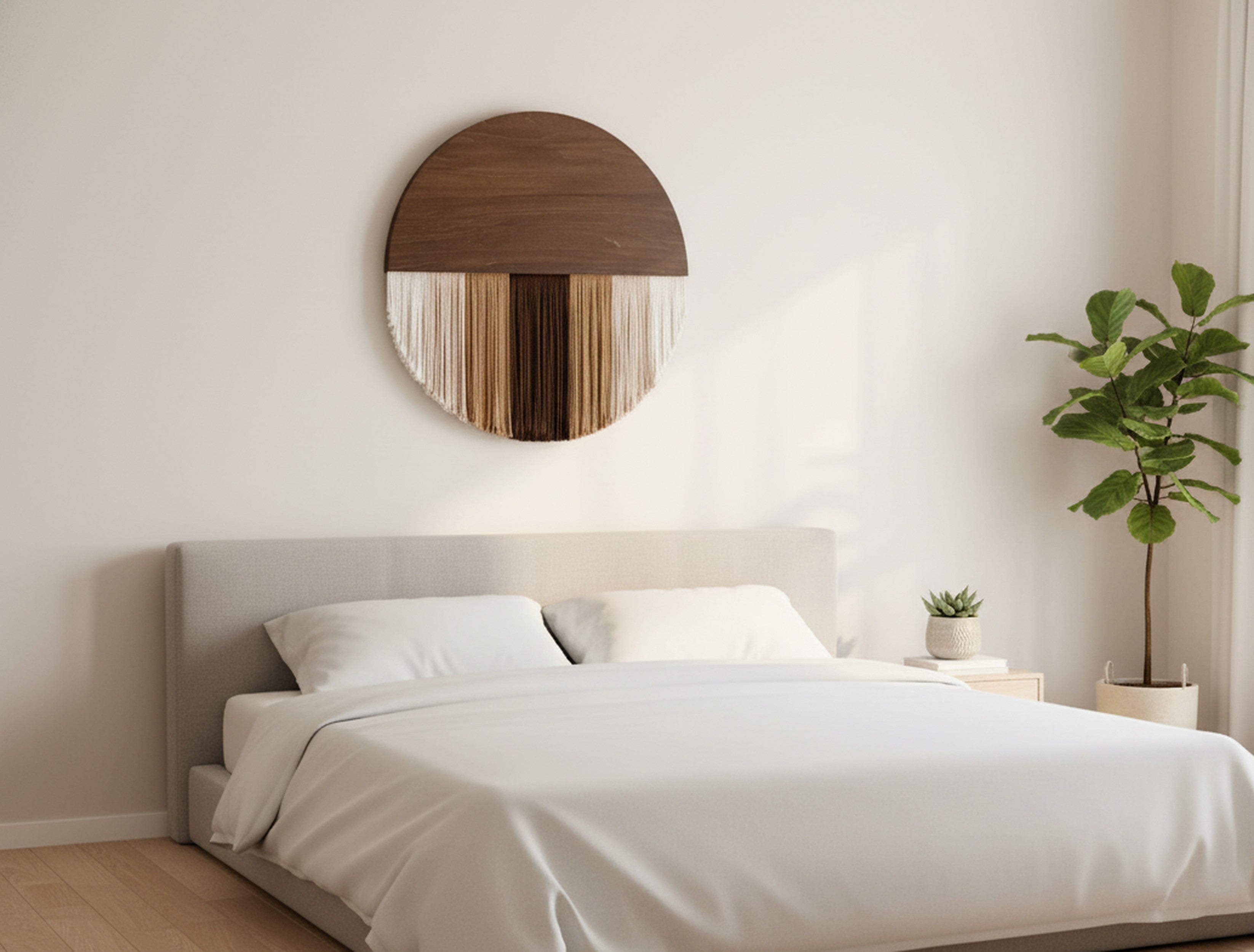 Lunar Memory Wall Hanging – Round Boho Fiber Moon Decor for Home V07