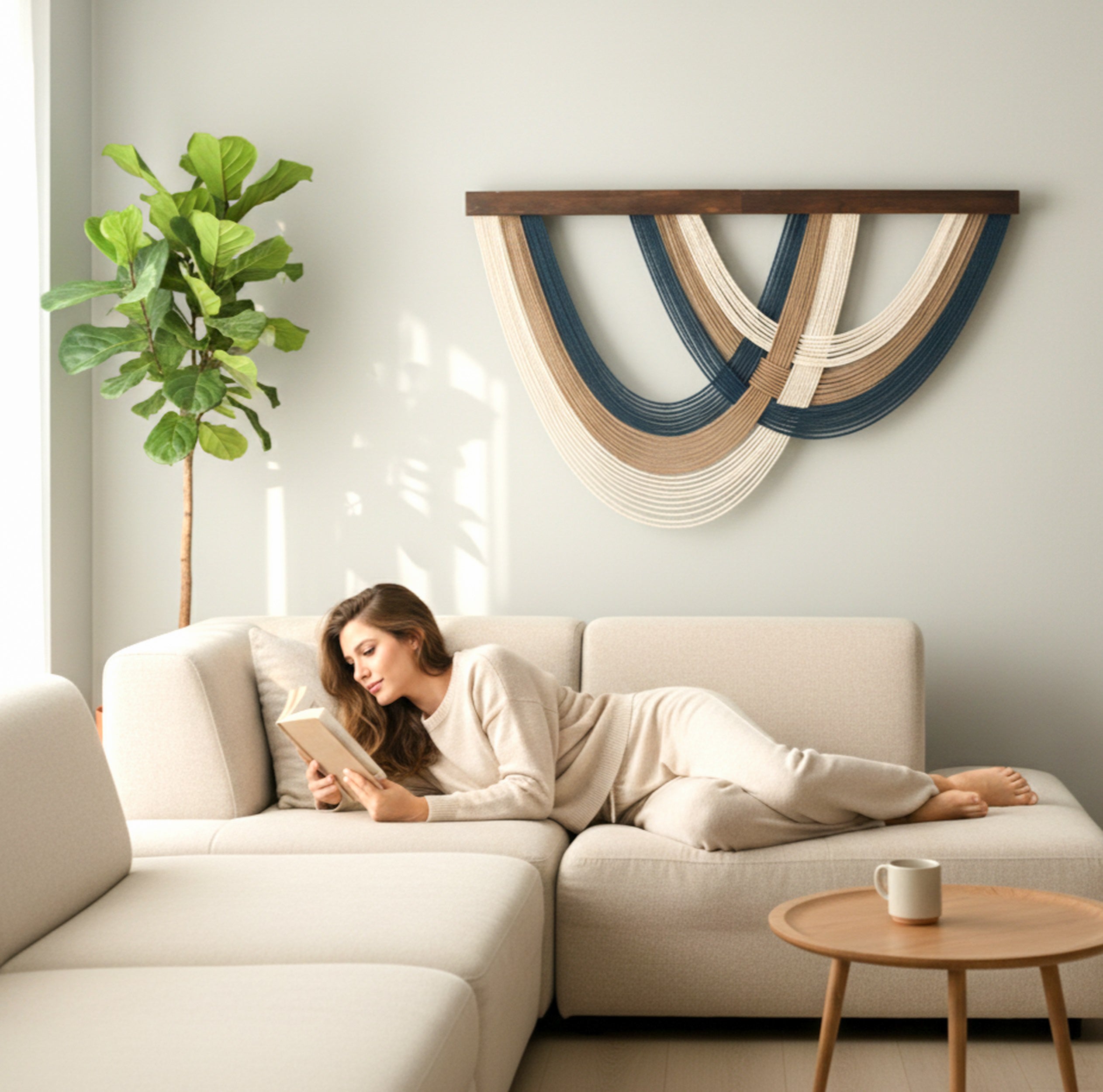 Ocean Macrame Wall Hanging, Handmade Boho Fiber Wall Decor