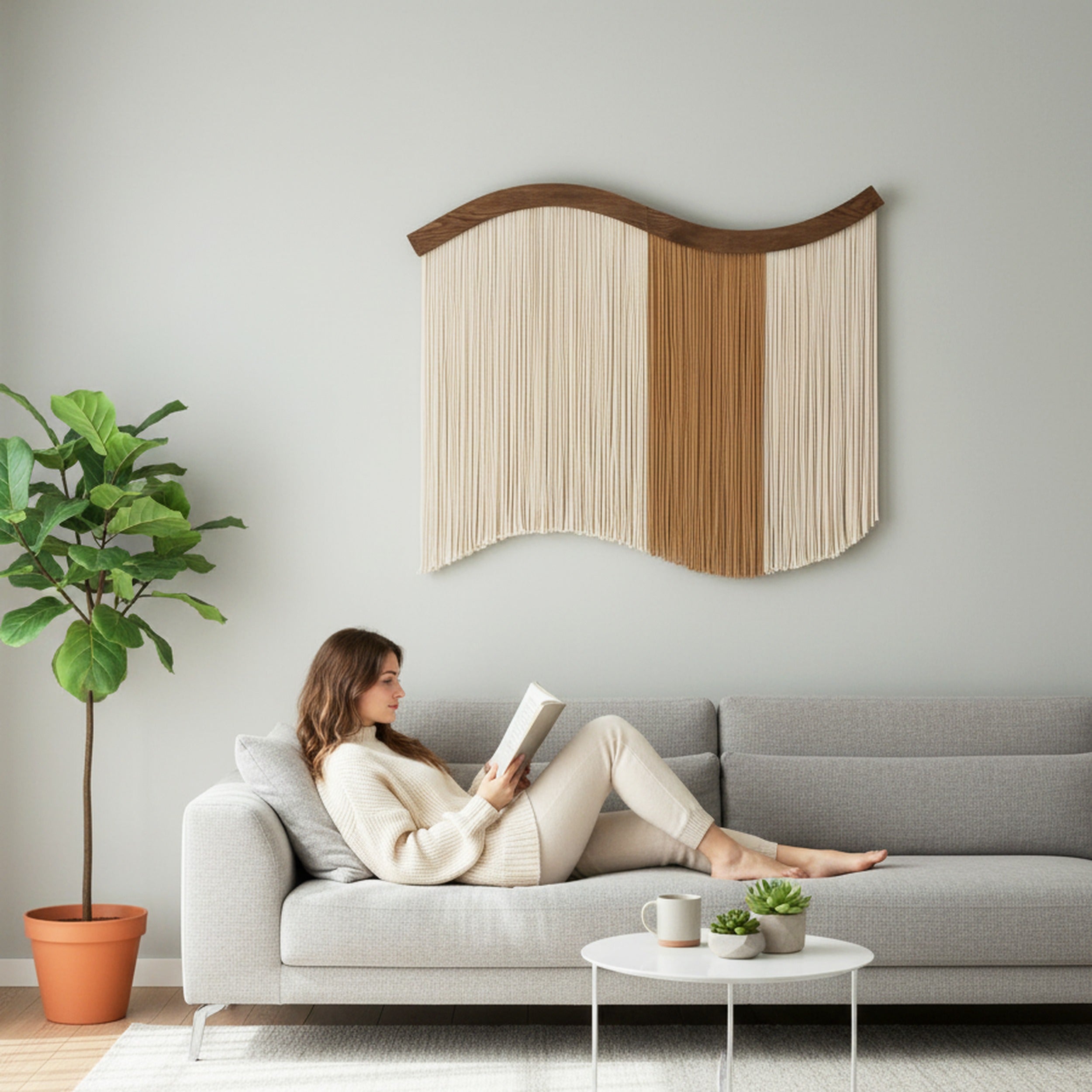 Minimalist Macrame Fiber Wall Hanging Decor U05