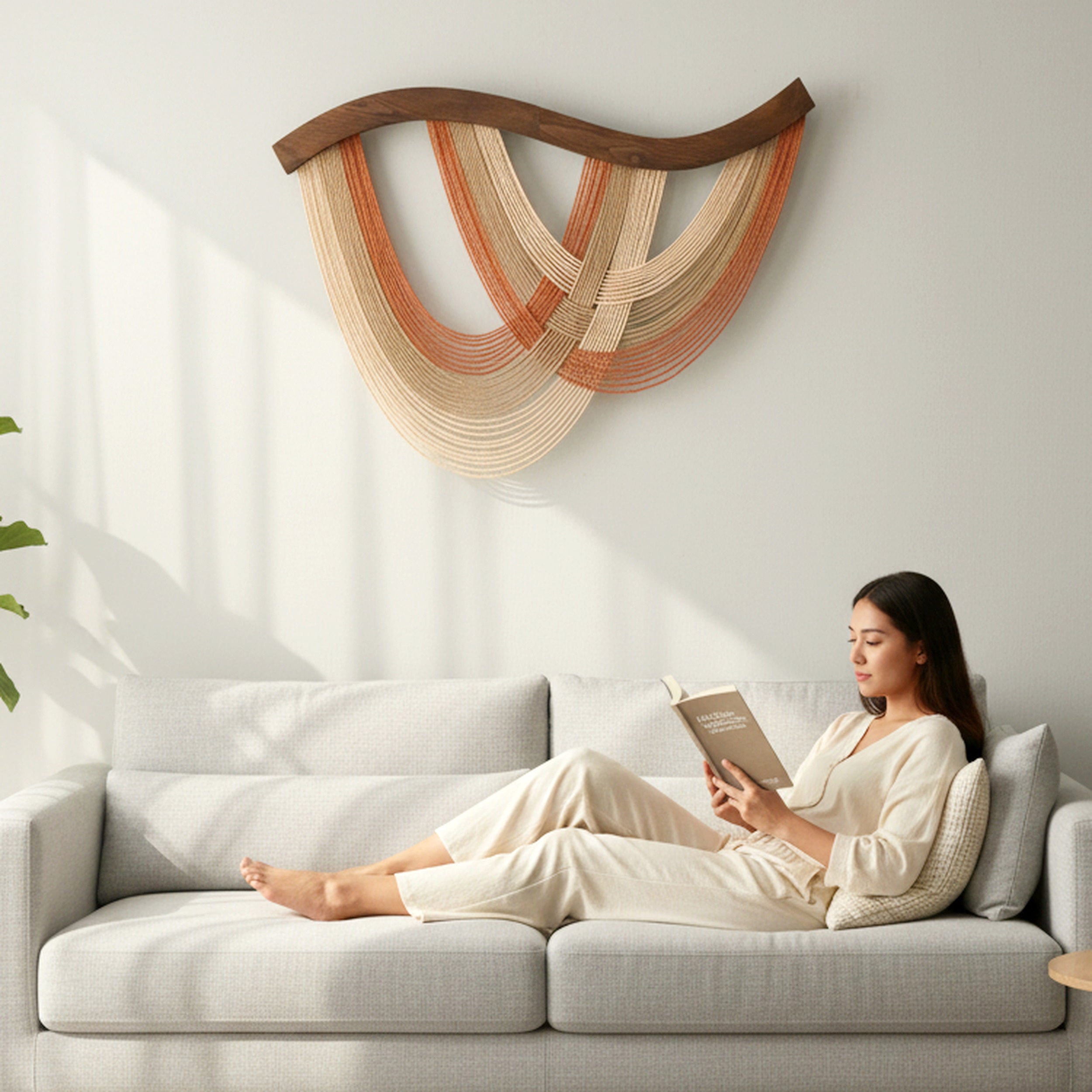 Fiber Macrame Wall Hanging Boho Vertical Decor V93