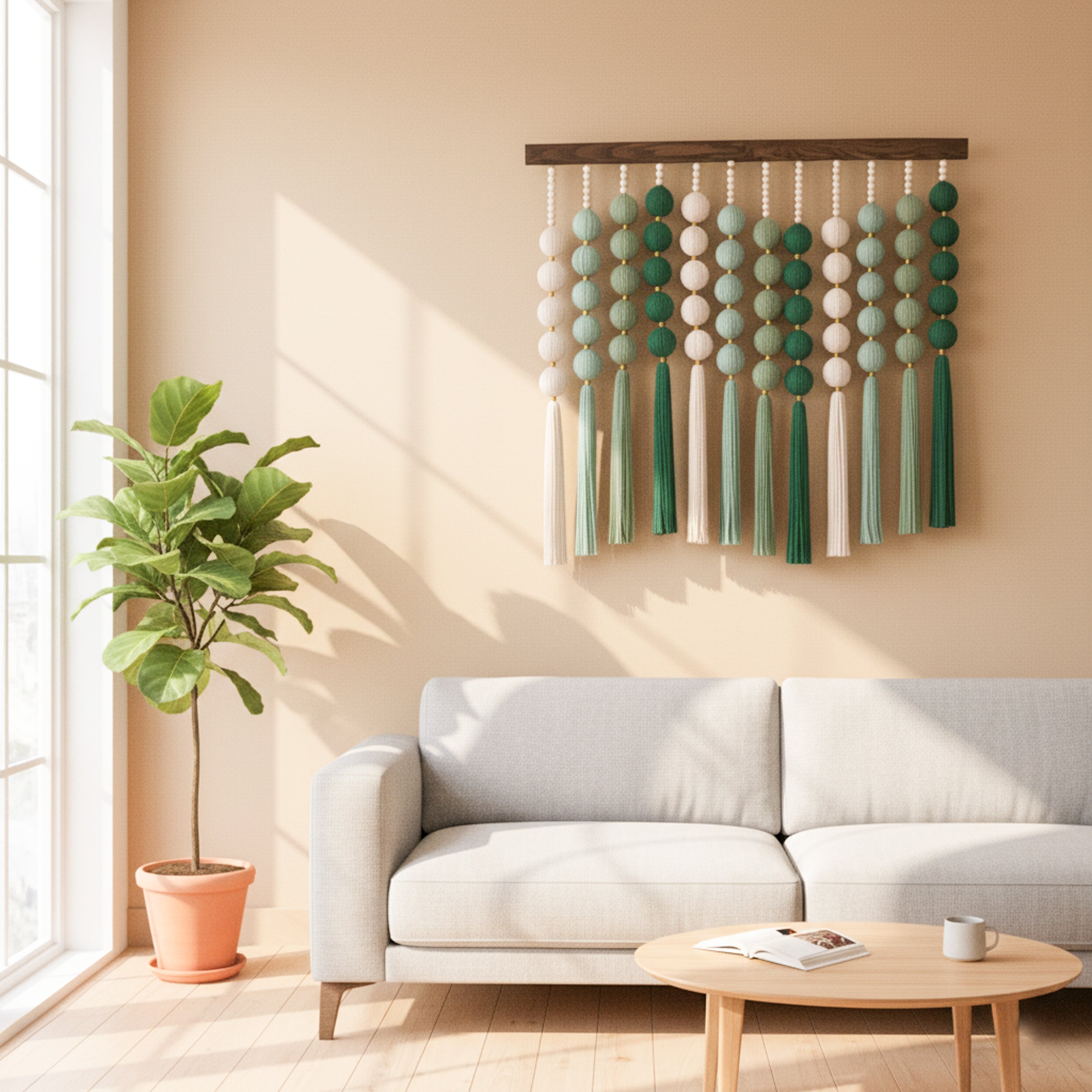 Green Macrame Fiber Wall Hanging Decor U27