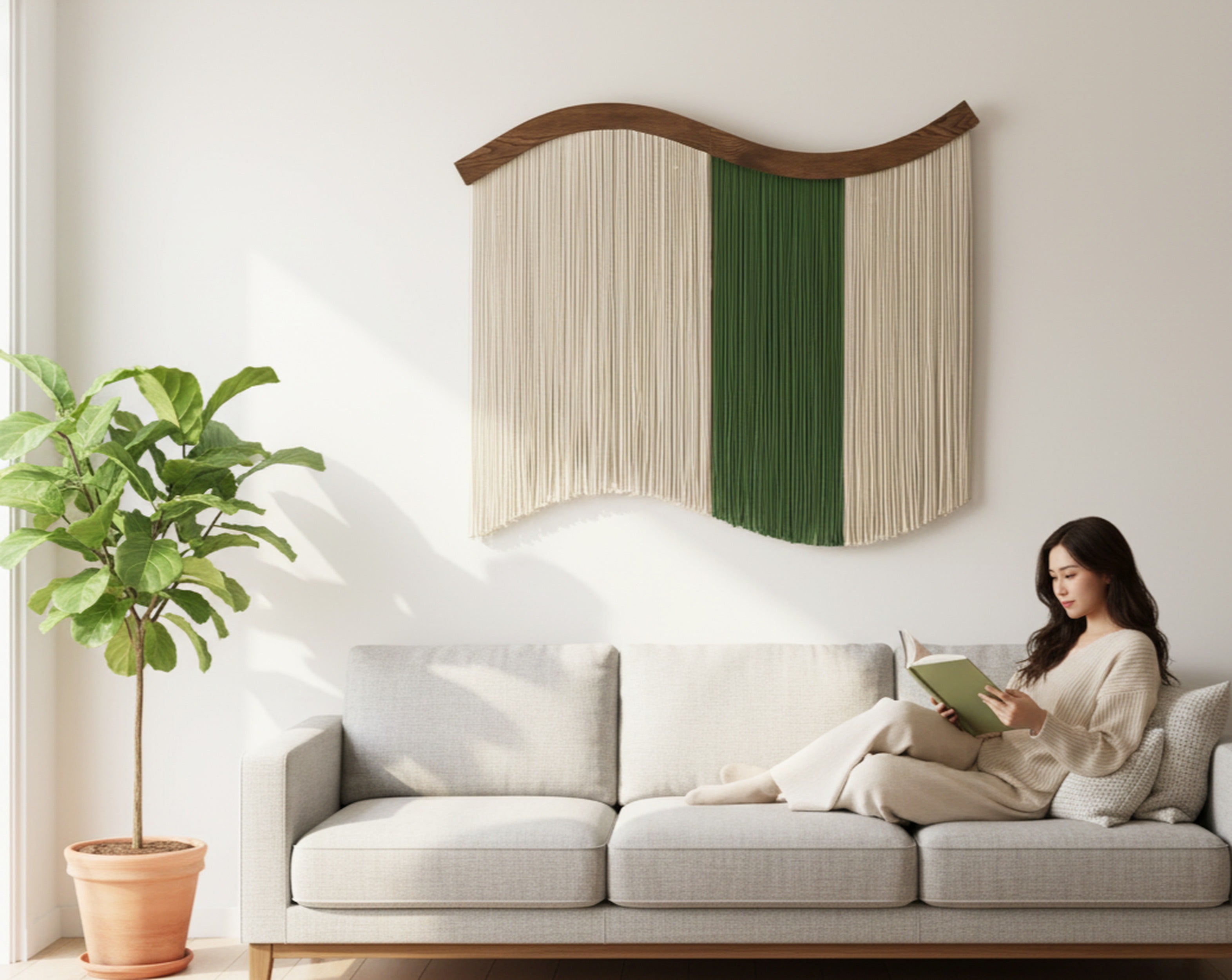 Minimalist Macrame Fiber Wall Hanging Decor U05