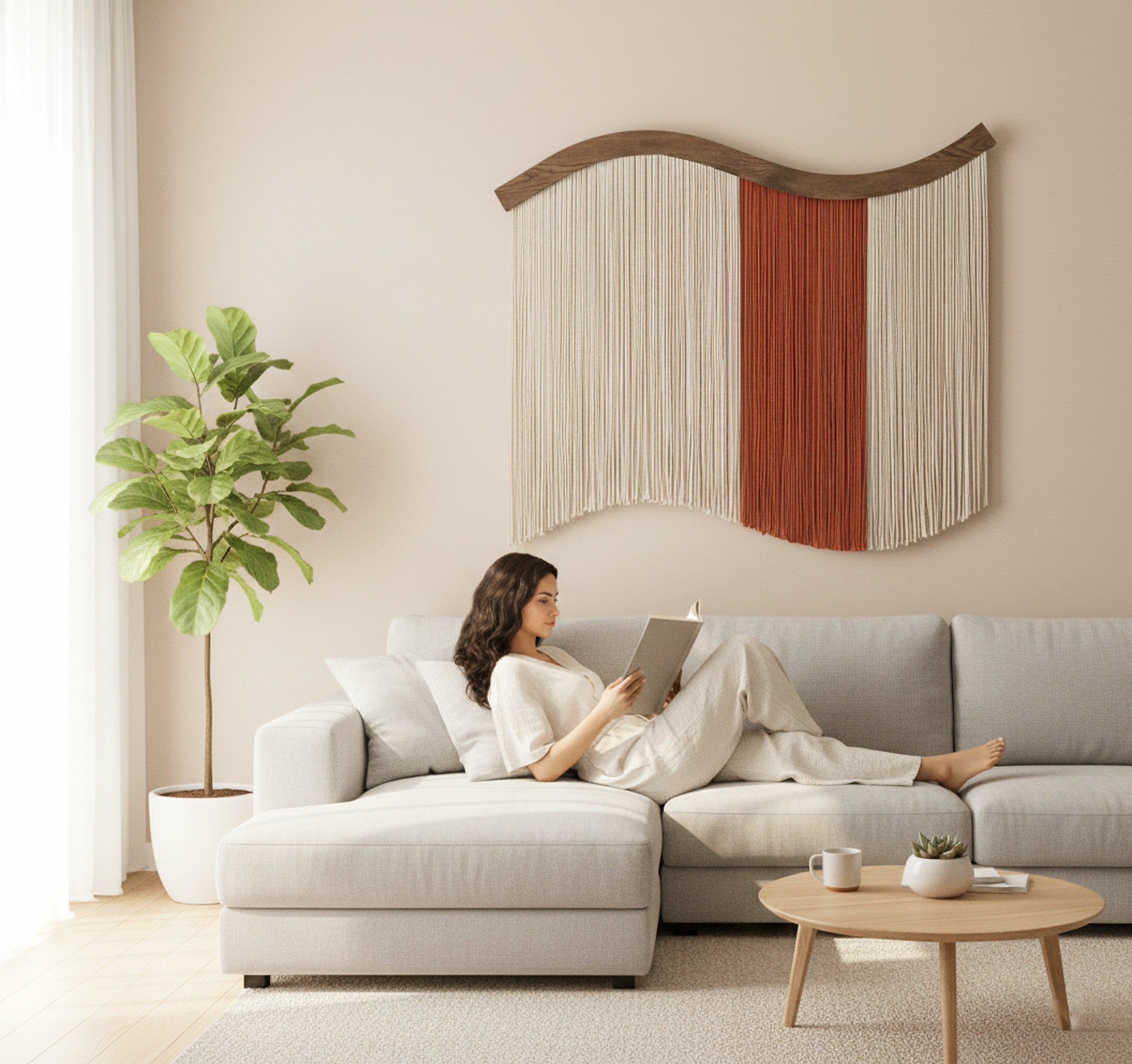 Minimalist Macrame Fiber Wall Hanging Decor U05