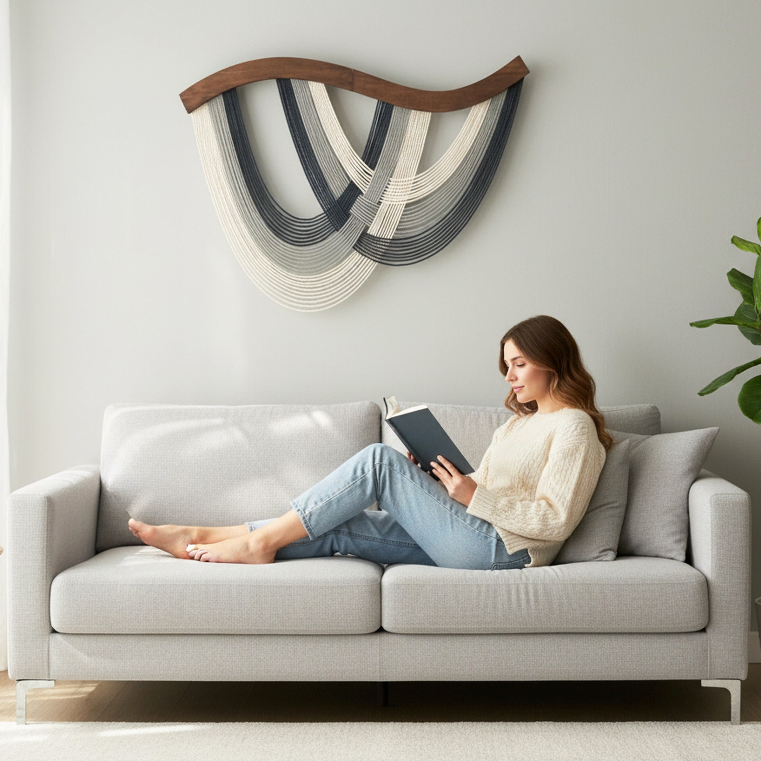 Macrame Wall Hanging Boho Neutral Art Decor V93