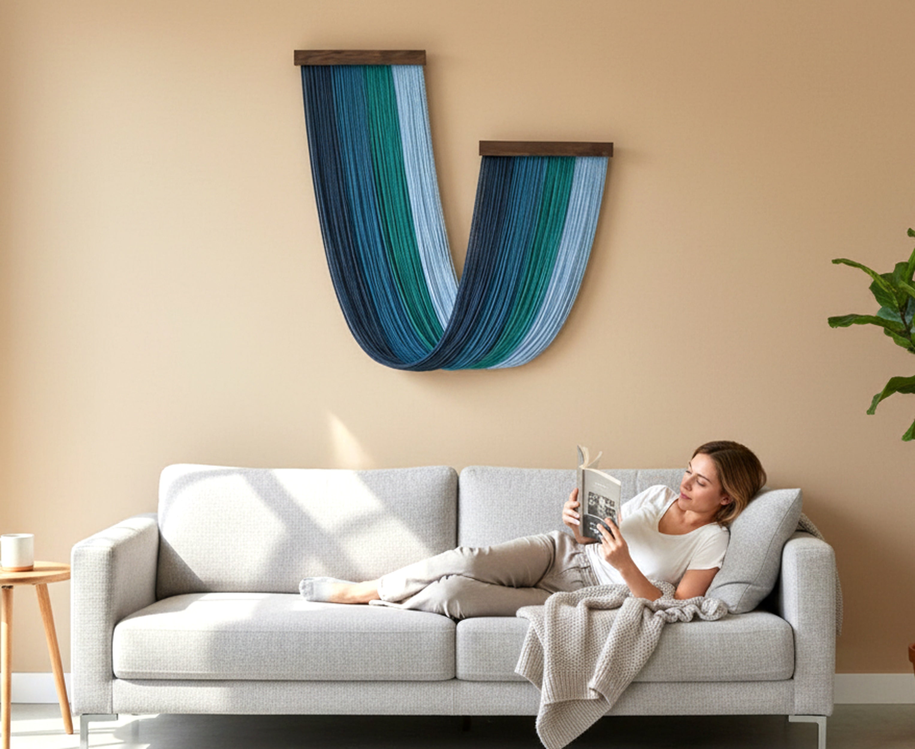 Milky Way Macrame Wall Hanging with Natural Wood, Handmade Boho Fiber Wall Decor