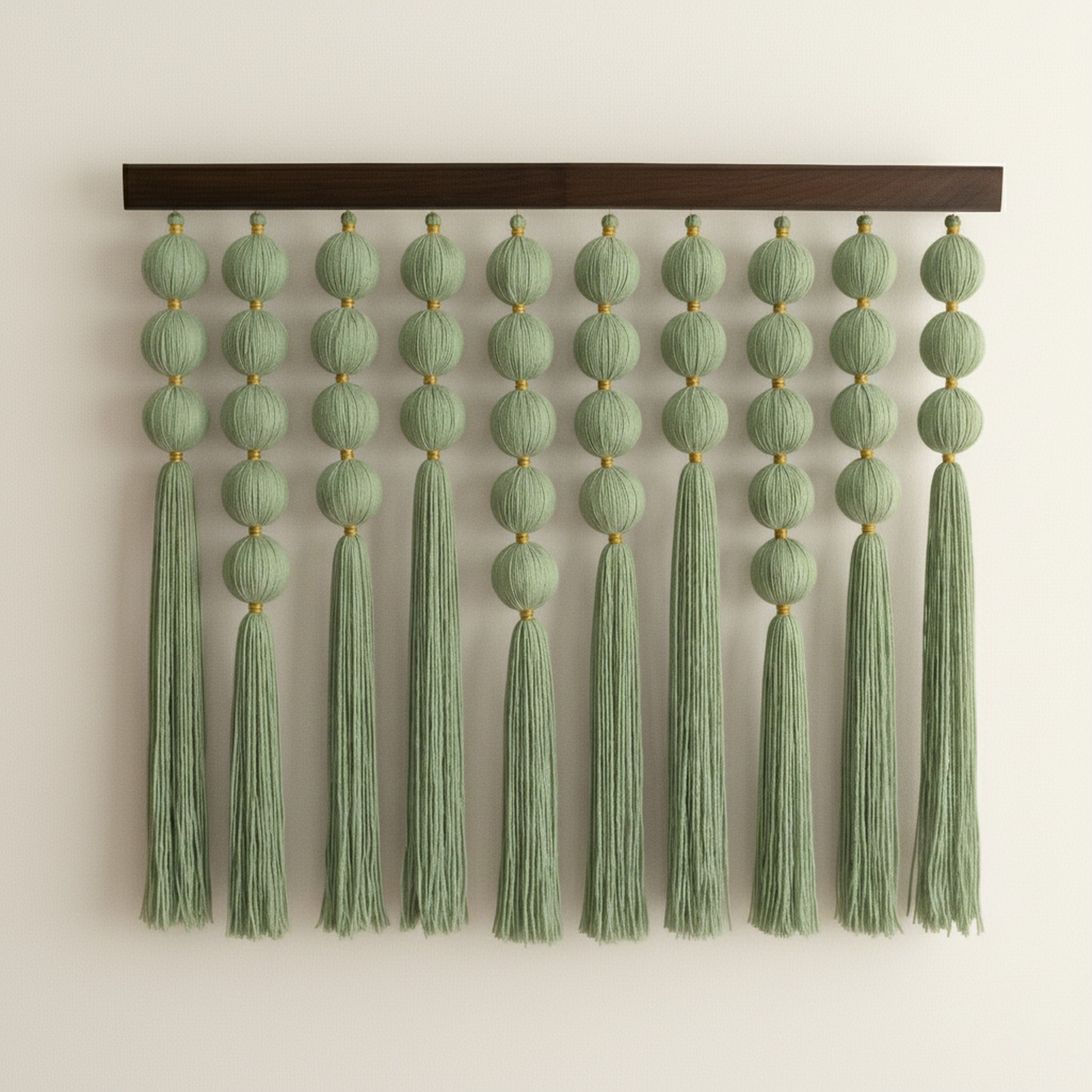 Handmade Macrame Wall Hanging with Natural Wood, Bubble Boho Fiber Wall Decor