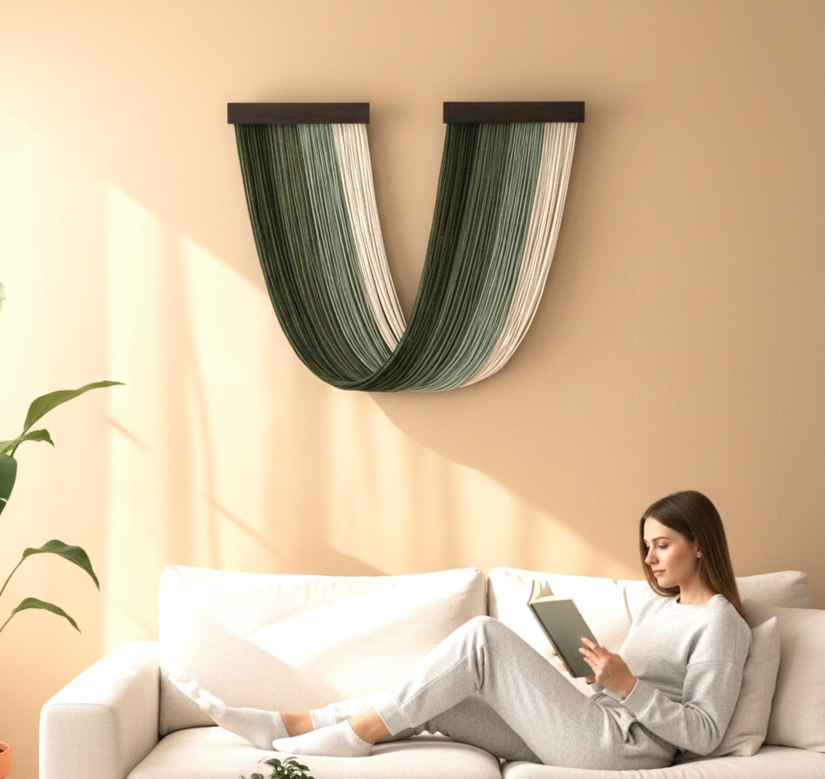 Milky Way Macrame Wall Hanging with Natural Wood, Handmade Boho Fiber Wall Decor