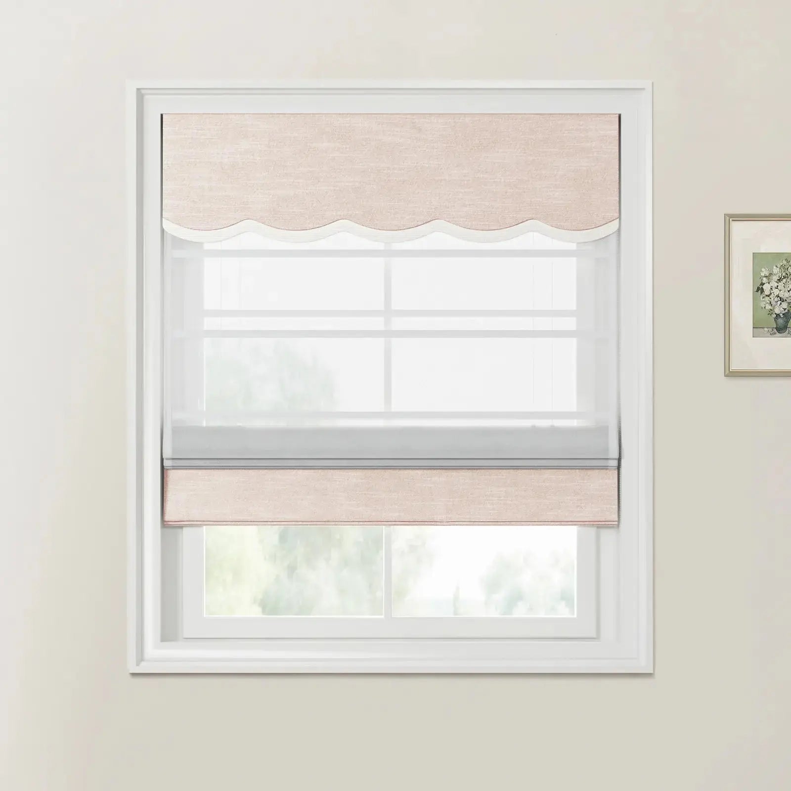 Jawara Linen Cotton Valanced Day Night Roman Shade Cord Lift -TWOPAGES