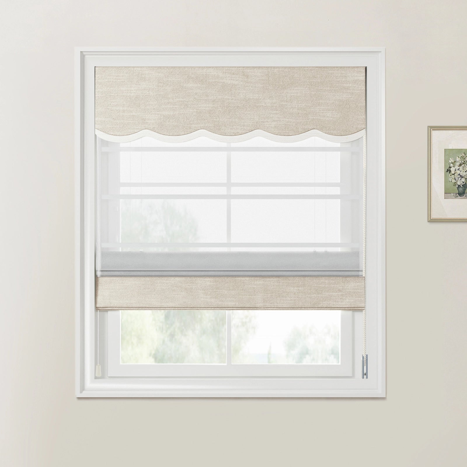 Jawara Linen Cotton Valanced Day Night Roman Shade Cord Lift -TWOPAGES