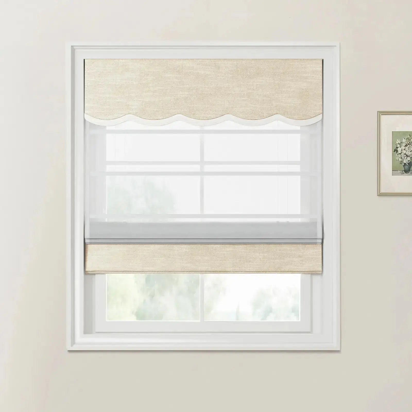 Jawara Linen Cotton Valanced Day Night Roman Shade Cord Lift -TWOPAGES