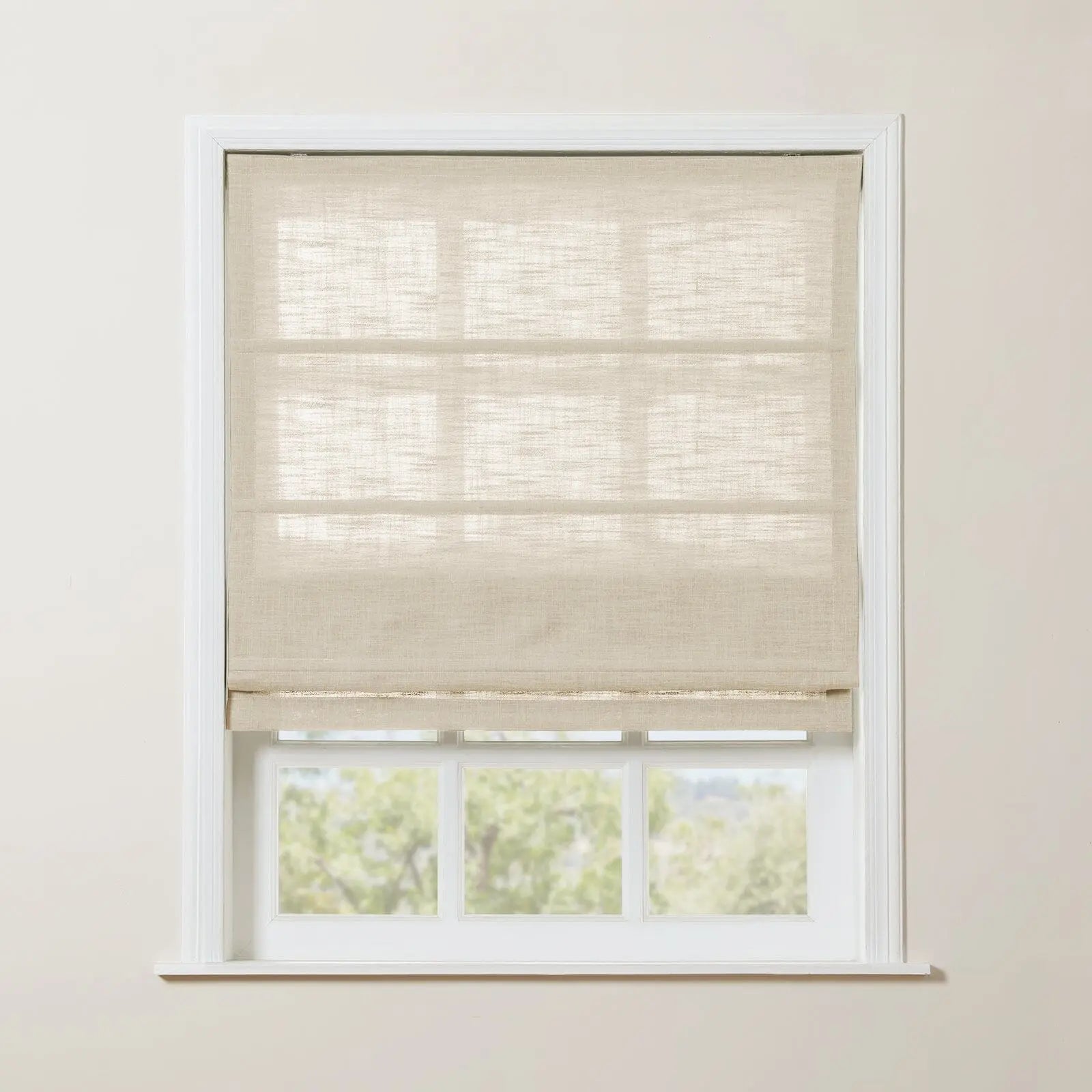 Liz Linen Roman Shade Cordless - Wooden Headrail TWOPAGES