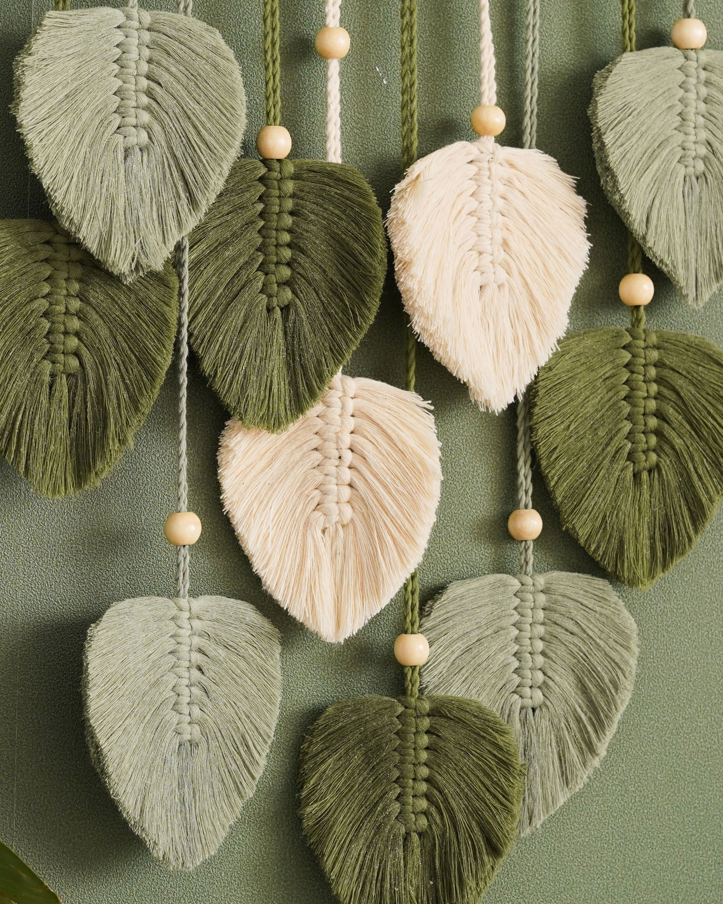 Leaves Macrame Wall Hanging, Handmade Cotton Wall Art with Wooden Beads